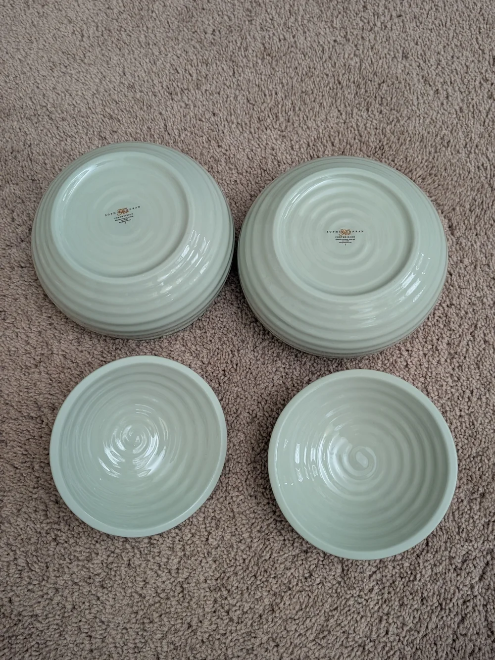 Sophie Conran Portmeirion Pale Green Ribbed Lidded Serving Bowls, Set of 2